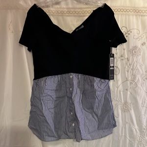 Nicole Miller, New York size large shirt with stripes off the shoulder